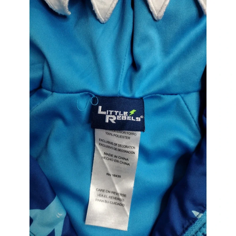 Little‎ Rebels Boys Blue Shark Hooded Windbreaker Jacket 3T 3D Fin Teeth Novelty
